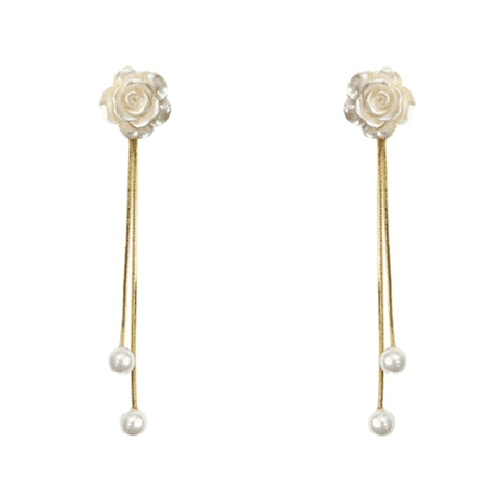 DESIGNICE 2Pcs Chandelier,Camellia Flower Decoration Peal Earrings,2024 New Design Pearl Drop Earrings for Women