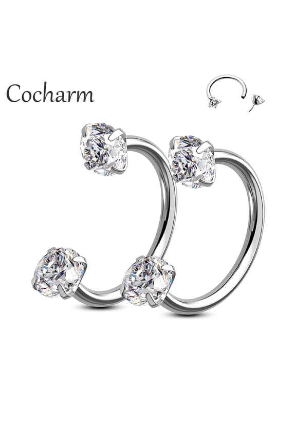 2Pcs Circular Barbells Piercing 20G 316L Stainless Steel Zircon Septum Ring Horseshoe Double Crystal Nose Rings Hoops Eyebrow Helix Daith Lip Ear Piercing Jewelry