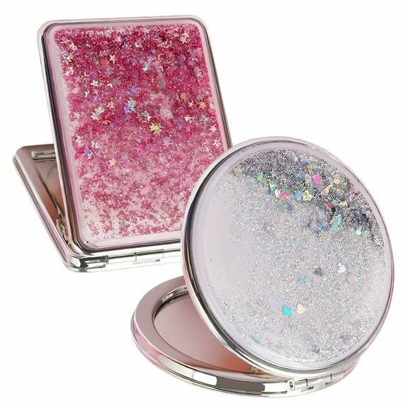 DESIGNICE 2Pcs Compact Mirror,Dynamic Glitter Effect Compact Mirror Bulk,Clear Makeup Check Small Mirror for Purse,Multicolor2