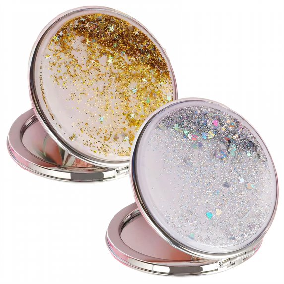 DESIGNICE 2Pcs Compact Mirror,Elegant Flashing Sand Small Mirror,Delicate Makeup Touch Small Mirror for Purse,Multicolor3