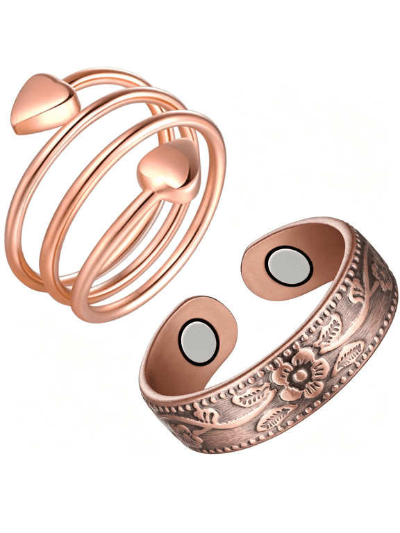 2Pcs Copper Rings for Women,Magnetic Thumb Cooper Ring with Magnet,Lymphatic Jewelry Gifts for Womens-Copper Rings for Women