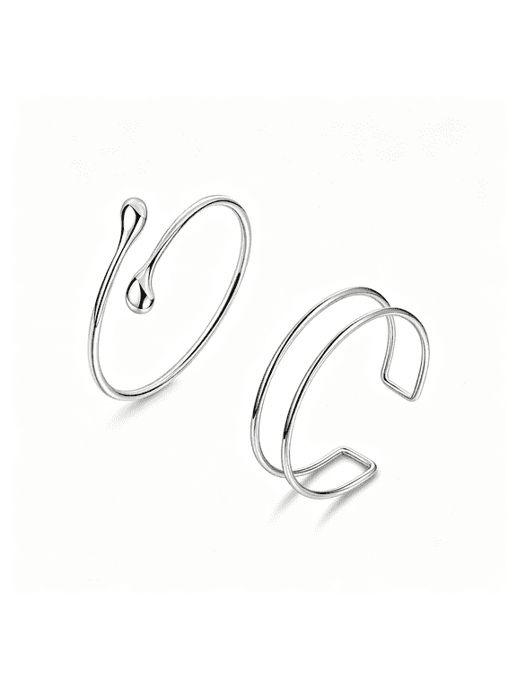 2Pcs Gold Arm Cuff for Women Adjustable Arm Cuff Bracelet Minimalist Open Coil Upper Arm Band Cuff Bangle Set