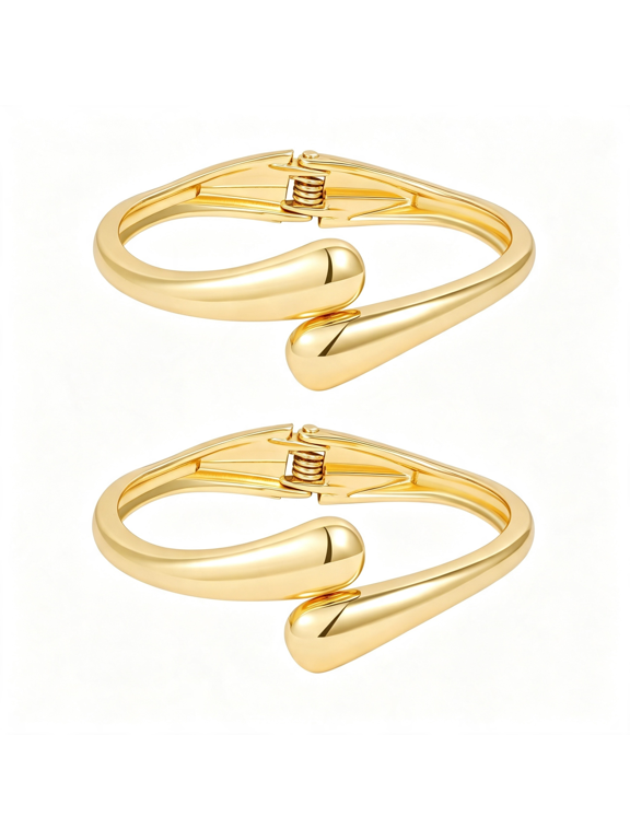 2Pcs Gold Bangle Bracelets for Women, Trendy Hinged Cuff Open Wide Chunky Gold Bracelet Stack Arm Cuff Jewelry for Women Chunky Bangle Bracelets for Women