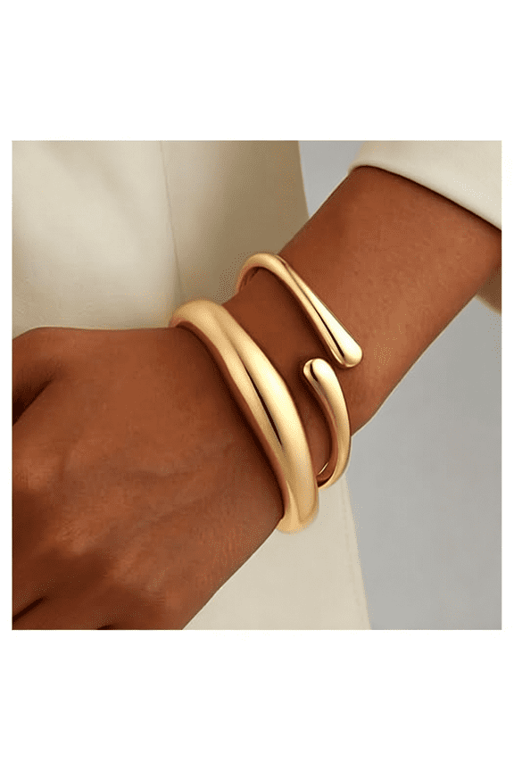 2Pcs Gold Bangle Bracelets for Women,Trendy Hinged Cuff Open Wide Chunky Gold Bracelet Stack Arm Cuff Jewelry for Women Old Money Accessories Women