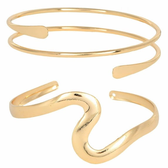 DESIGNICE 2Pcs Gold Bangles for Women Adjustable Gold Bangle Bracelets Electroplating Process Gold Arm Cuff for Women Sister Gifts Colormixing2