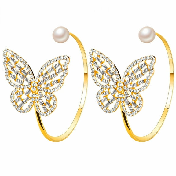 DESIGNICE 2Pcs Gold Bangles for Women Butterfly Design Bangles Inlaid Zircon Cuff Bracelets for Women Gold