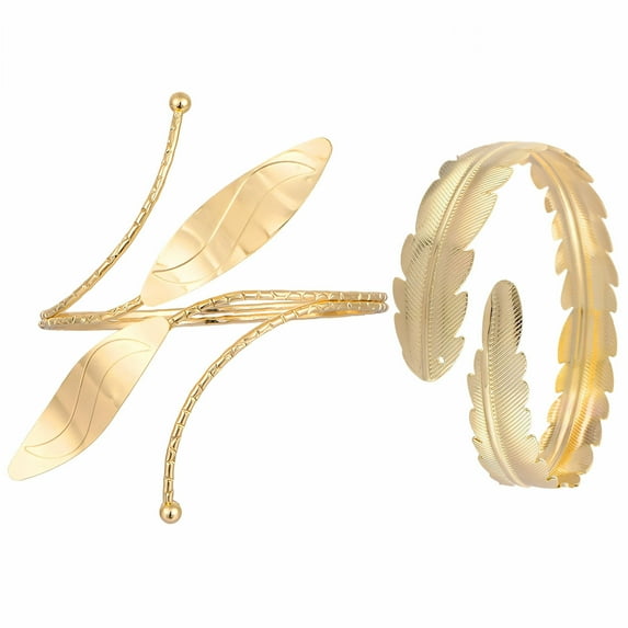 DESIGNICE 2Pcs Gold Bangles for Women Multi-Layer Design Cuff Bracelets Adjustable Opening Gold Arm Cuff for Women Cute Gifts Colormixing3