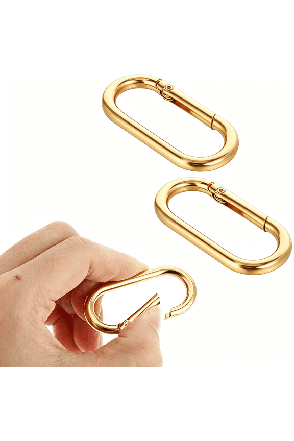 2Pcs Gold Carabiner,Gold Key Ring,Gold Carabiner Clip Oval Snap Clip,Metal Keychain Clip for Purse Strap Alloy Round Buckle Key Hook for Bags Purse Keychain Replacement