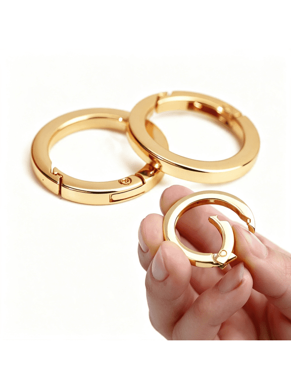2Pcs Gold Key Ring Spring O Ring Clip, 1 Inch Round Snap Clip Buckles Fasteners for Purse Strap Secure 2 Pcs O Ring for Purse Strap