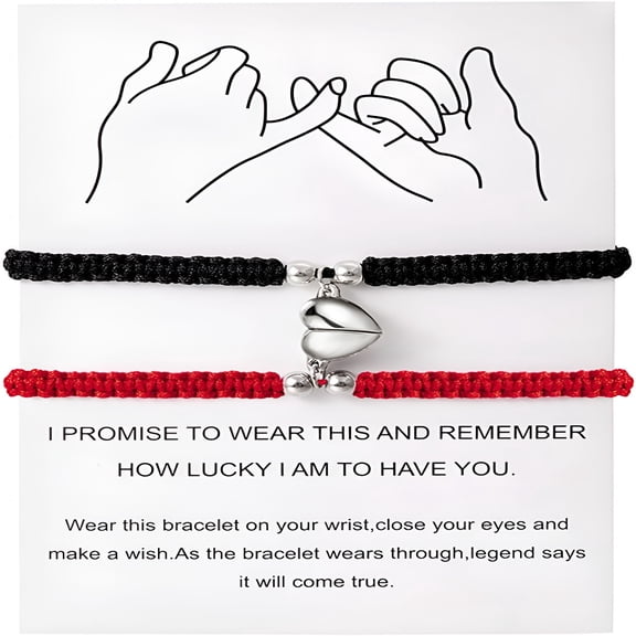 DESIGNICE 2Pcs Handmade Braided Heart Couple Bracelets Mutual Attraction Matching Bracelet for Couples Women Men Best Friend Jewelry Lover Gifts