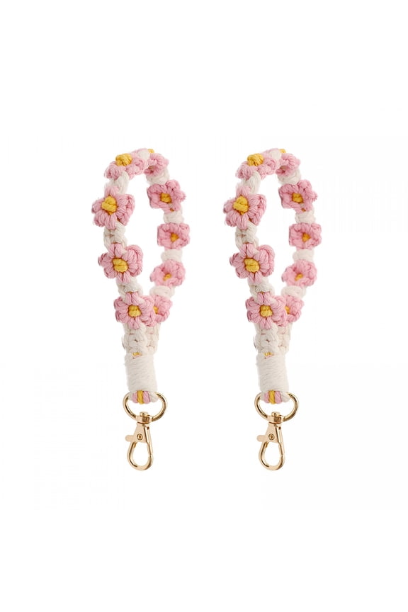 2Pcs Handmade Wristlet Keychain for Women Macrame Lanyards for Keys Sturdy Keychain for Car Keys, Pink