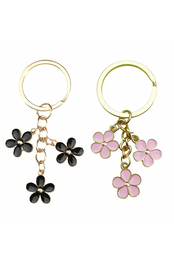 2Pcs Key Chain,Intricate Flower Carving Keychain Accessories,Meticulous Craft Process Cute Keychains for Women,Pink&Black