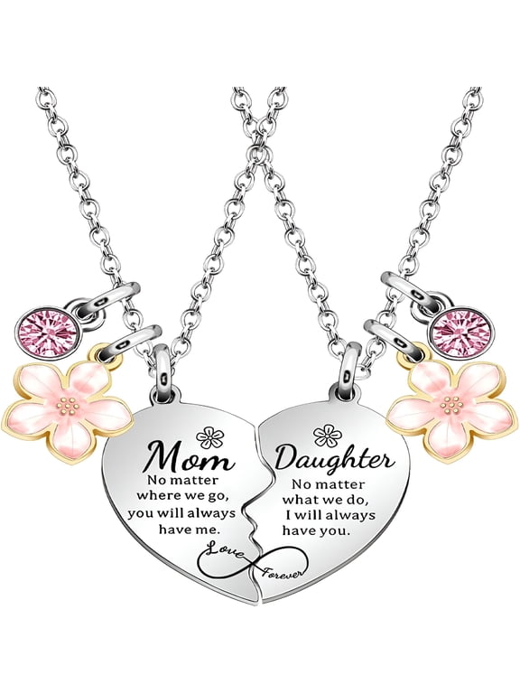 2Pcs Mother Daughter Heart Matching Pendant Necklace Set Gifts for Mom, Mother'S Day, Birthday, Christmas Presents From Daughter