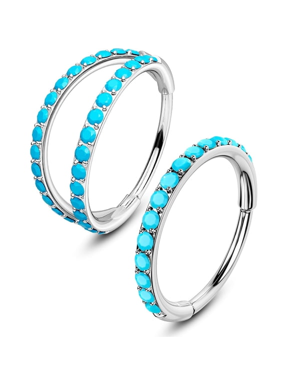 2Pcs Nose Rings,20G Single and Double Hoop Nose Rings for Women,Hinged Segment Clicker Nostril Piercing Jewelry,Cartilage Conch Rook Helix Tragus Daith Piercing Jewelry