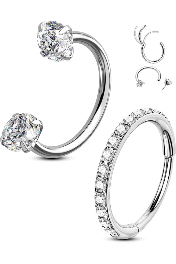 2Pcs Nose Rings Hoops,20G Double Gem Horseshoe Threadless Nose Rings for Women,Septum Clicker Daith Tragus Helix Rook Eyebrow Lip Piercing Jewelry