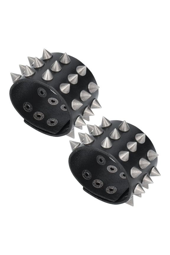 2Pcs Punk Wristband Vintage Wide Faux Leather with Spikes Decoration Retro Bracelets,Punk Wristband,Vintage Bracelet Spiked Bracelets