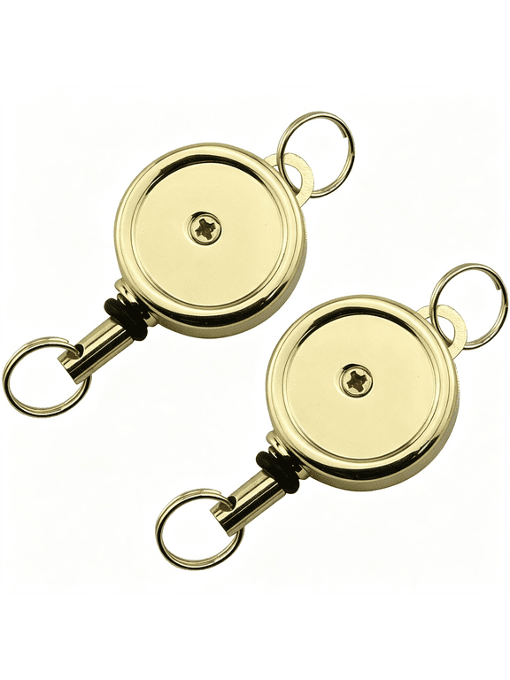 2Pcs Retractable Key Chain Zinc Alloy High Resilient Stretch Key Ring Holder Tool Telescopic Rope Anti-Lose Retractable Keychain Gold