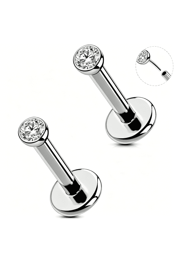 2Pcs Silver 20G/18G/16G Threadless Nose Stud Flat Back Earrings 316L Surgical Steel Cz Daity Nose Helix Cartilage Tragus Conch Labret Medusa Monroe Piercing Jewelry-Multiple Sizes&Gauges