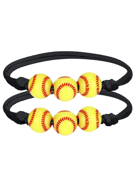2Pcs Softball Bracelet Party Favors Yellow Softball Beads Friendship Bracelets Adjustable Beaded Bracelet Softball Gifts for Girls Boy Teens Sport Birthday Party Softball Favors
