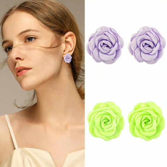 DESIGNICE 2Pcs Summer Earrings,3D Flower Shape Earrings for Women Trendy,Skin-Friendly Fabric Material Womens Earrings,Studs Earrings for Women as Gifts for Besties and Girlfriends,Style5