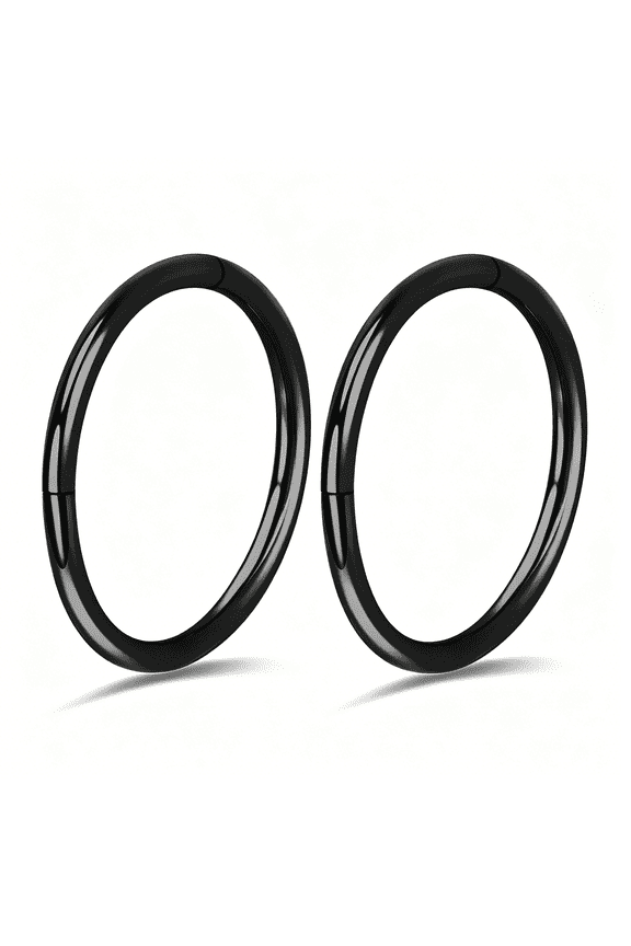 2Pcs Titanium Nose Rings 20G/18G/16G,Diameter 5-12Mm,Rose Gold-Black,Cartilage Tragus Daith Rook Hoop Earrings,Hinged Segment Septum Clicker Piercing
