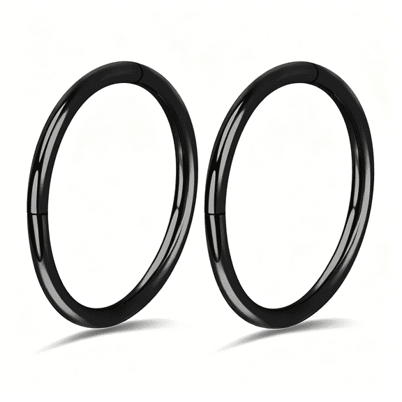 DESIGNICE 2Pcs Titanium Nose Rings 20G/18G/16G,Diameter 5-12Mm,Rose Gold-Black,Cartilage Tragus Daith Rook Hoop Earrings,Hinged Segment Septum Clicker Piercing