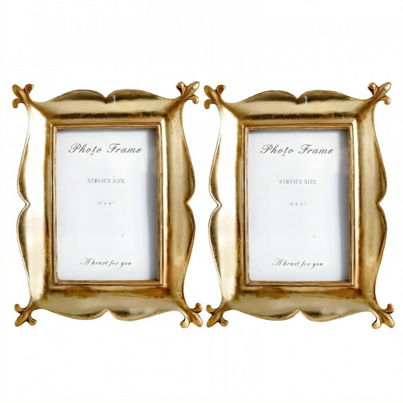 DESIGNICE 2Pcs Vintage Picture Frames,Textured Carving Wall Frames,Elegant Mood Gold Picture Frames,9.06"X7.56",Gold