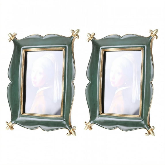 DESIGNICE 2Pcs Vintage Picture Frames,Vintage Glow Wall Frames,Exquisite Craft Family Picture Frame,9.06"X7.56",Green