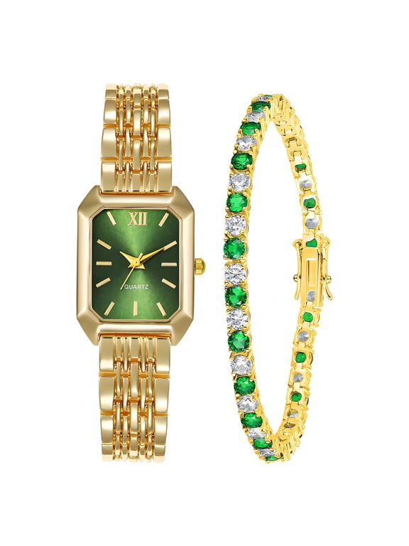 2Pcs Wrist Watch,Matching Bracelets Small Watches for Women,Durable Wear-Resistant Stainless Steel Case Womens Luxury Watches Gold Watches for Gift