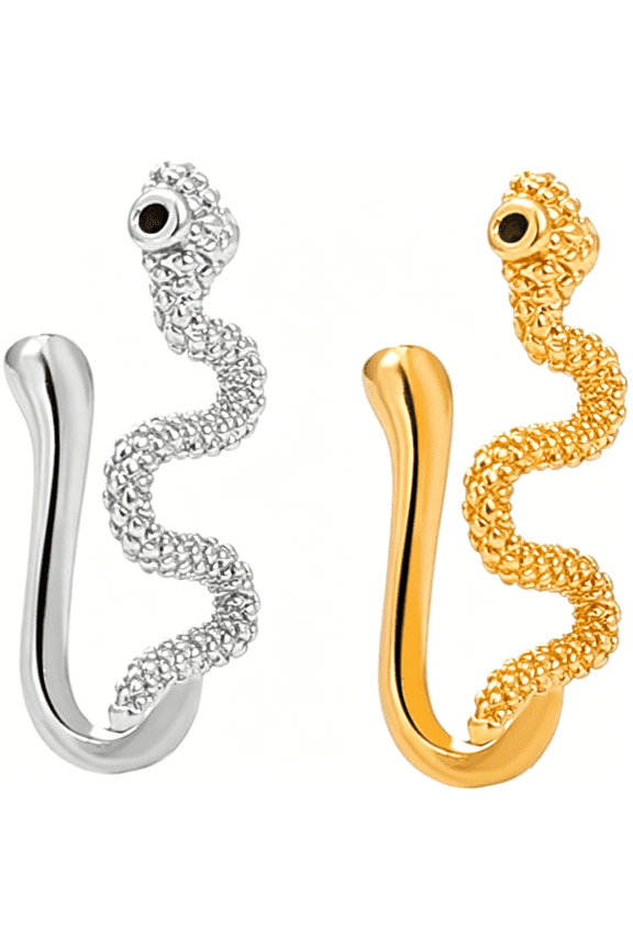 2pcs Clip On Fake Nose Rings U-Shaped Nose Cuff Non-Piercing Jewelry for Women Snake Design