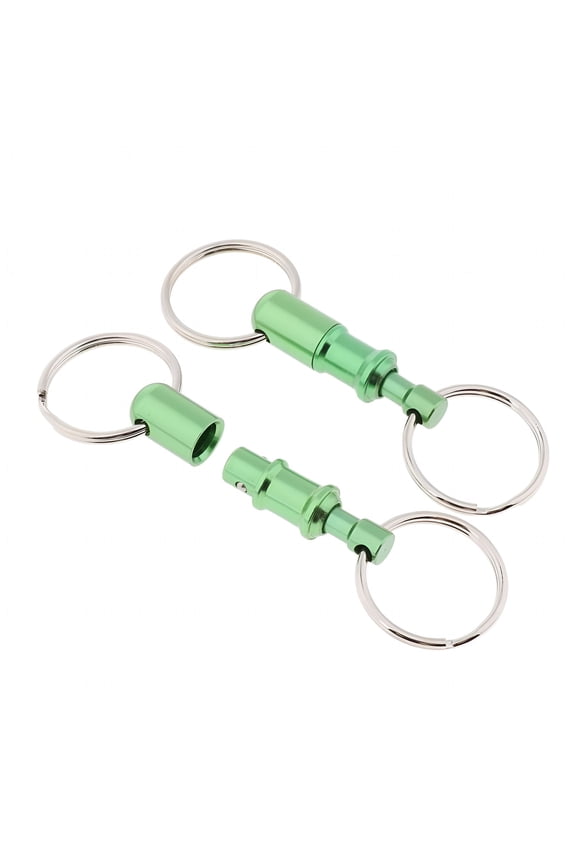 2pcs Green Detachable Pull Apart Quick Release Keychain Dual Key Rings