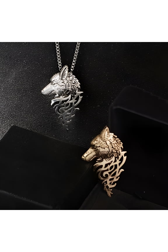 2pcs Men Retro Necklace Wolf Head Necklace Amulet Necklace Personalized Wild Pendant Chain Birthday Valentine's Day Gift to Boyfriend Husband