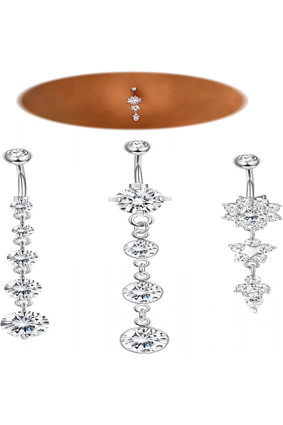 3-6Pcs 14G Stainless Steel Belly Button Rings for Women Flower Dangle Belly Button Rings Navel Piercing Jewelry