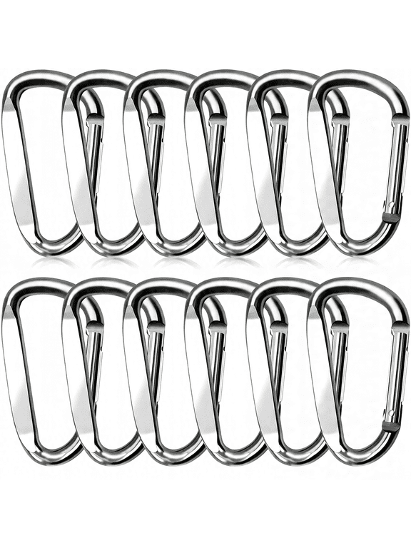 3" Aluminum Carabiner Clips, 12Pcs D Ring Shape Keychain Carabiners Hook Buckle Aluminum Aluminum Carabiner