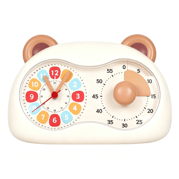 DESIGNICE 3-In-1 Alarm Clock 60Minute Visual Timer for Kids Dual-Screen ,Analog Clock Silent Non Ticking,Pomodoro Time Management Tools,Decor Bedrooms Kids RoomsBattery Operated)