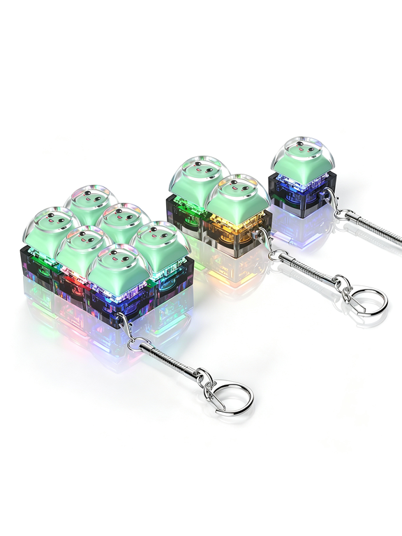 3 Pack Keyboard Fidget Toy Set,Clicky-With Led Lights-Green|Glow Keyboard Keychain,Crisp Tactile Clicks Relieve Stress,Ease Anxiety and Boost Focus for Work & Travel