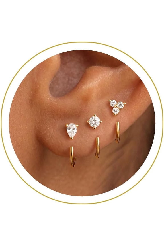 3 Pairs Backless Half Hoop Huggie Earrings,14K Gold Plated Small Open Hoops Earrings for Multiple Piercings, Non-Tarnish Hypoallergenic Sleep Friendly Set Jewelry for Women