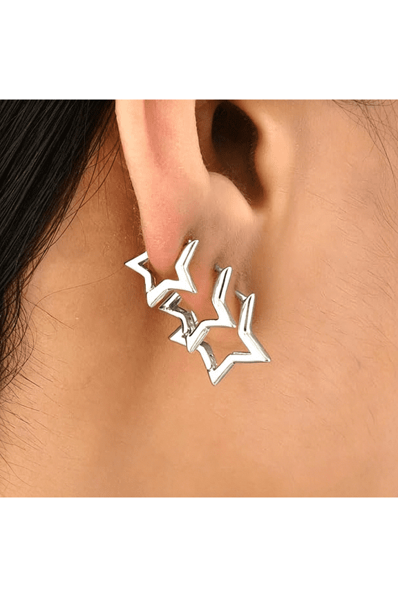3 Pairs Silver Star Hoop Earrings Set for Women Small Y2K Huggie Earrings Trendy Statement Pentagram Earrings Star Accessories Gift