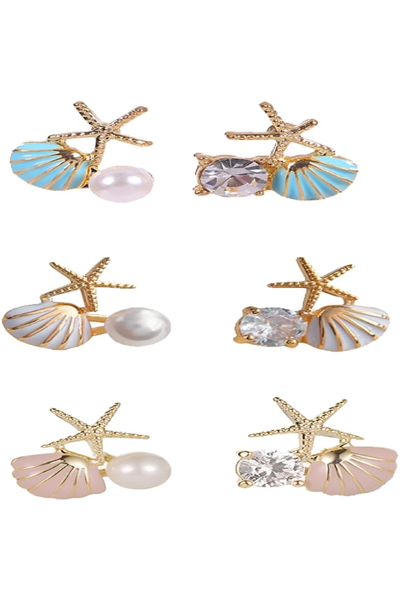 3 Pairs Starfish Pearl Stud Earrings for Women Cute Small Ocean Starfish Stud Earrings Rhinestone Shell Starfish Earrings Summer Ocean Beach Theme Jewelry Gifts