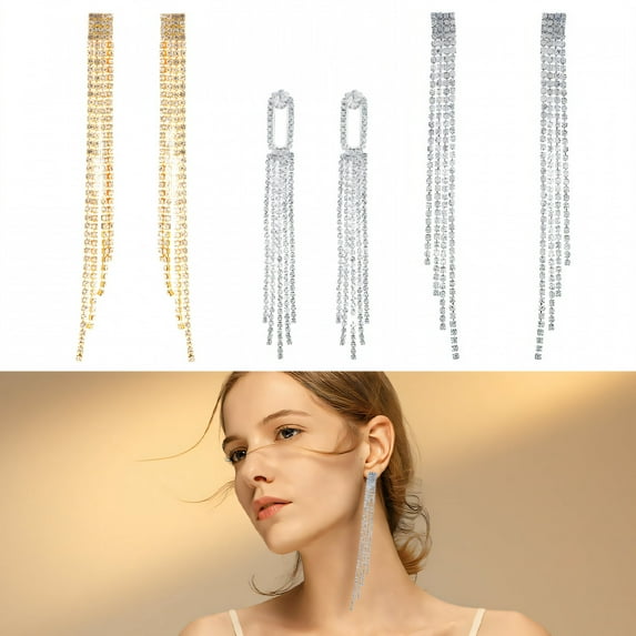 DESIGNICE 3 Pairs Statement Earrings for Women,Elongated Beauty Tassel Chain Earrings,Gold Dangle Earrings Wife Girlfriend Party Birthday Jewelry Gift,Style4