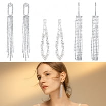 DESIGNICE 3 Pairs Statement Earrings for Women,Flowing Tassel Motion Silver Dangle Earrings,Drop Earrings Birthday Jewelry Gift for Her,Style1