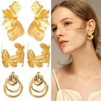 DESIGNICE 3 Pairs Statement Earrings for Women,Metal Plated Geometry Womens Earrings,Urban Coolness Gold Earrings,Style1