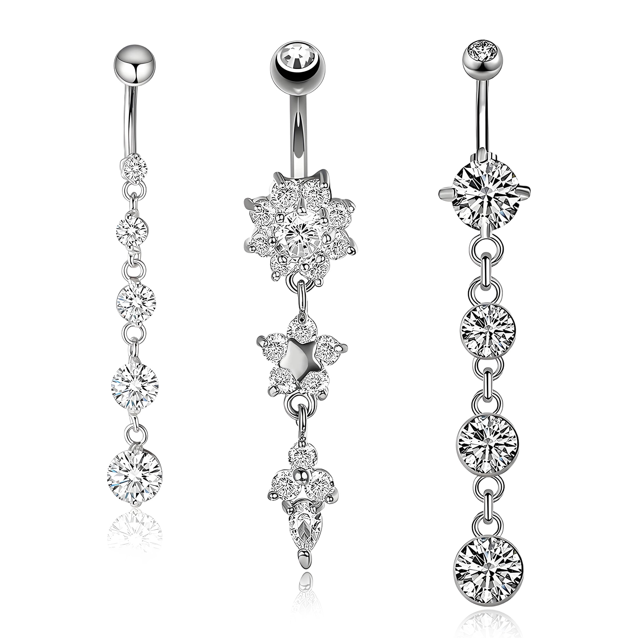 DESIGNICE 3 Pcs Dangle Belly Button Rings,14G Belly Rings,Stainless ...