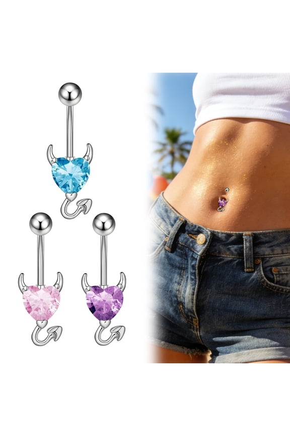 3 Pcs Dangle Belly Button Rings,Electroplating Belly Rings,Stainless Steel with Copper Belly Button Piercing Cute Belly Button Rings,multicolor