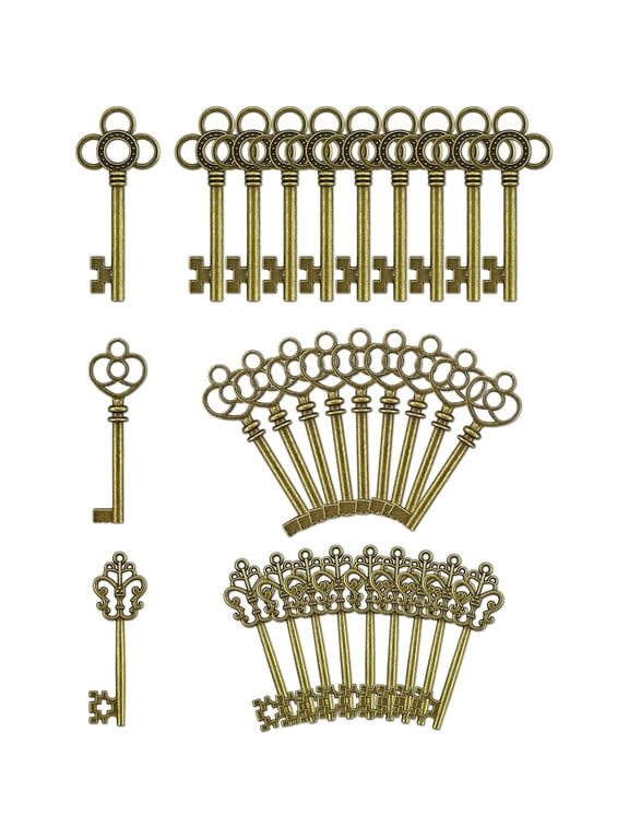 3 Type of 30 PCS Vintage Large Skeleton Key Set Charms, Mixed Antique Style Bronze Brass Key Set Charms for Pendant DIY Jewelry Making Wedding Party Favors