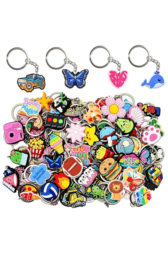 30/50/100/200Pcs Random Different Keychains, Lot Mixed Cute Keyring for Classroom Prizes Students Incentives Random Different Classroom Prizes Keychain