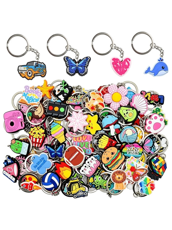 30/50/100/200Pcs Random Different Keychains, Lot Mixed Cute Keyring for Classroom Prizes Students Incentives Random Different Classroom Prizes Keychain
