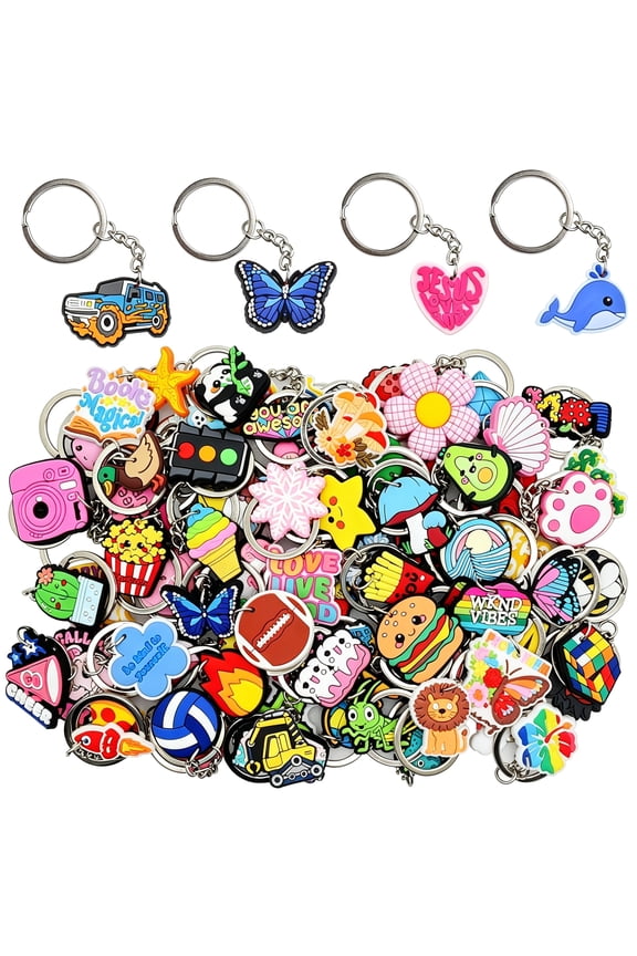 30/50/100/200Pcs Random Different Keychains,Lot Mixed Cute Keyring for Classroom Prizes Students Incentives Cute Keychains