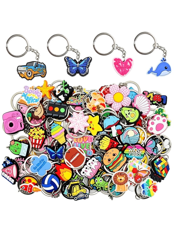 30/50/100/200Pcs Random Different Keychains,Lot Mixed Cute Keyring for Classroom Prizes Students Incentives Cute Keychains