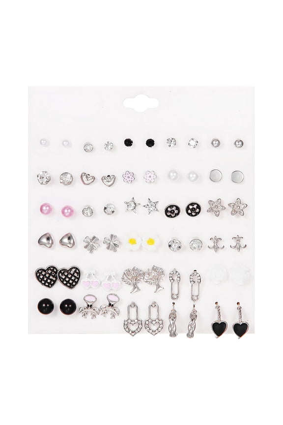 30 Pairs of Small Stud Earrings for Women,Alloy Earrings for Sensitive Ears Women,Electroplating Process Earring Set Flower Earrings,Silver